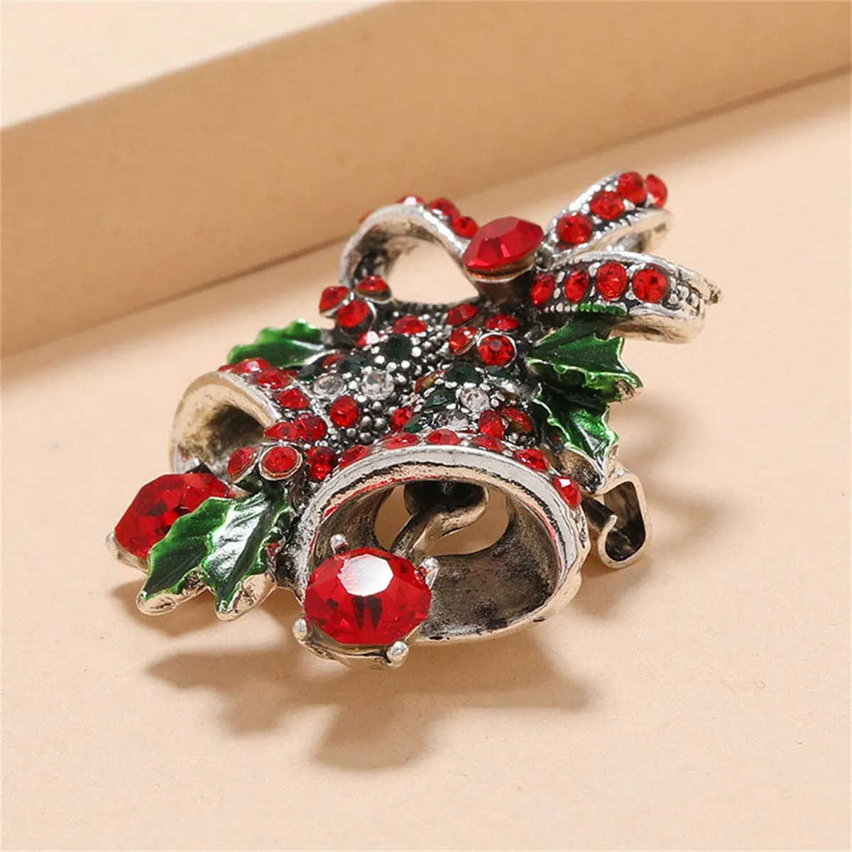 Green & Red Cubic Zirconia Christmas Bell Brooch sold by Zulily product image thumbnail 3
