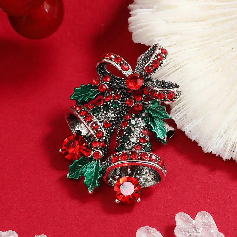 Green & Red Cubic Zirconia Christmas Bell Brooch made by Zulily