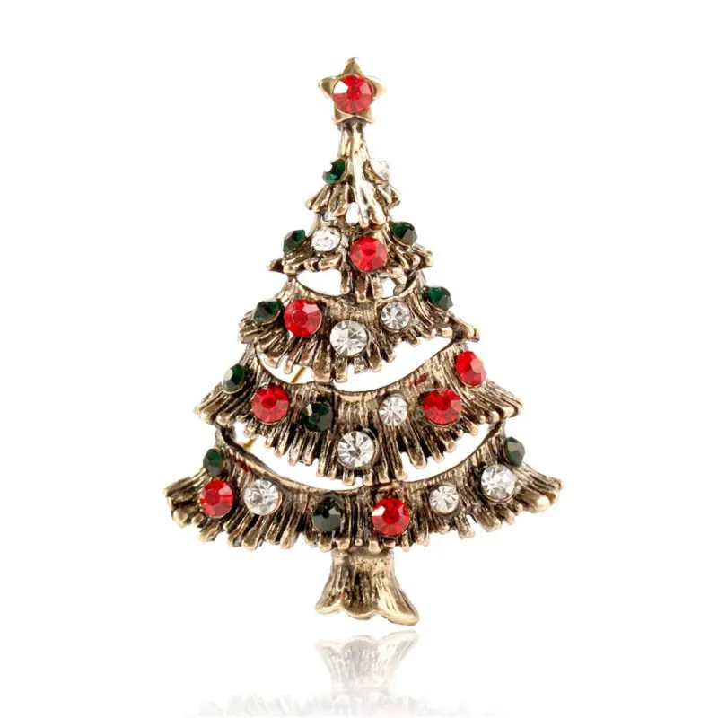 Red Cubic Zirconia & Goldtone Christmas Tree Brooch made by Zulily