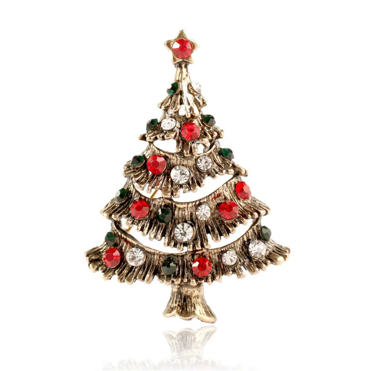 Red Cubic Zirconia & Goldtone Christmas Tree Brooch sold by Zulily