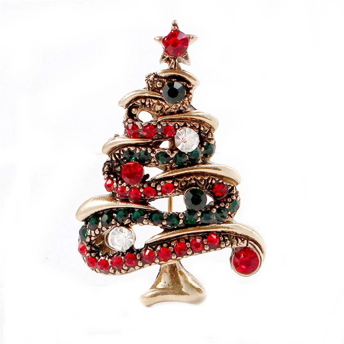 Red Cubic Zirconia & Goldtone Christmas Tree Brooch sold by Zulily product image thumbnail 3