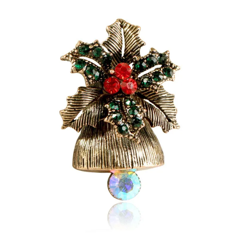 Cubic Zirconia & Goldtone Flower Christmas Bell Brooch made by Zulily