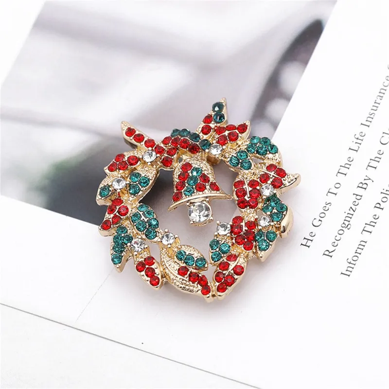 Green & Red Cubic Zirconia Goldtone Bell Heart Wreath Brooch made by Zulily