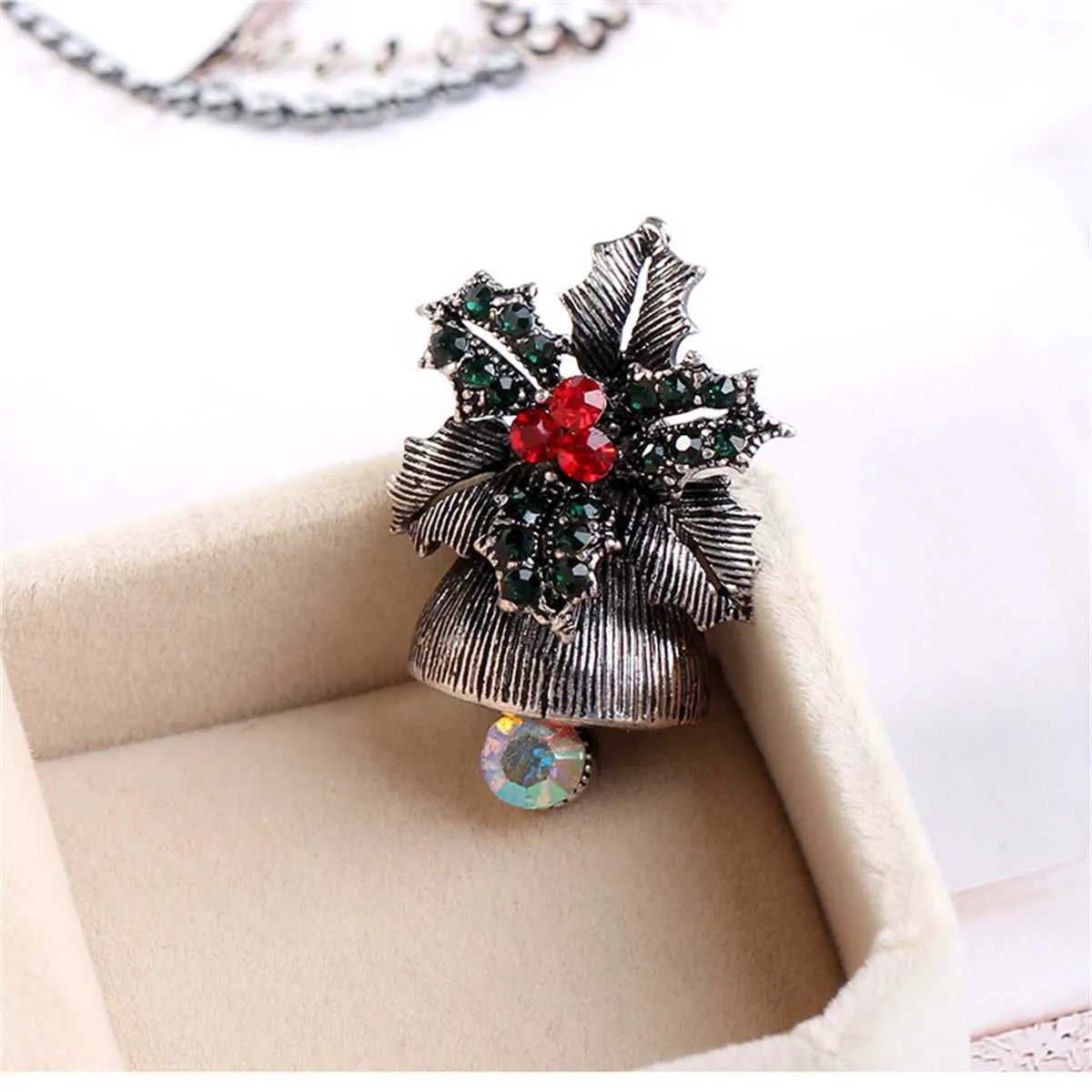 Cubic Zirconia & Silvertone Flower Christmas Bell Brooch sold by Zulily product image thumbnail 3