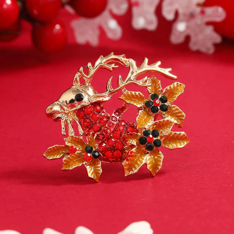 Brown Cubic Zirconia & Goldtone Flower Reindeer Brooch made by Zulily