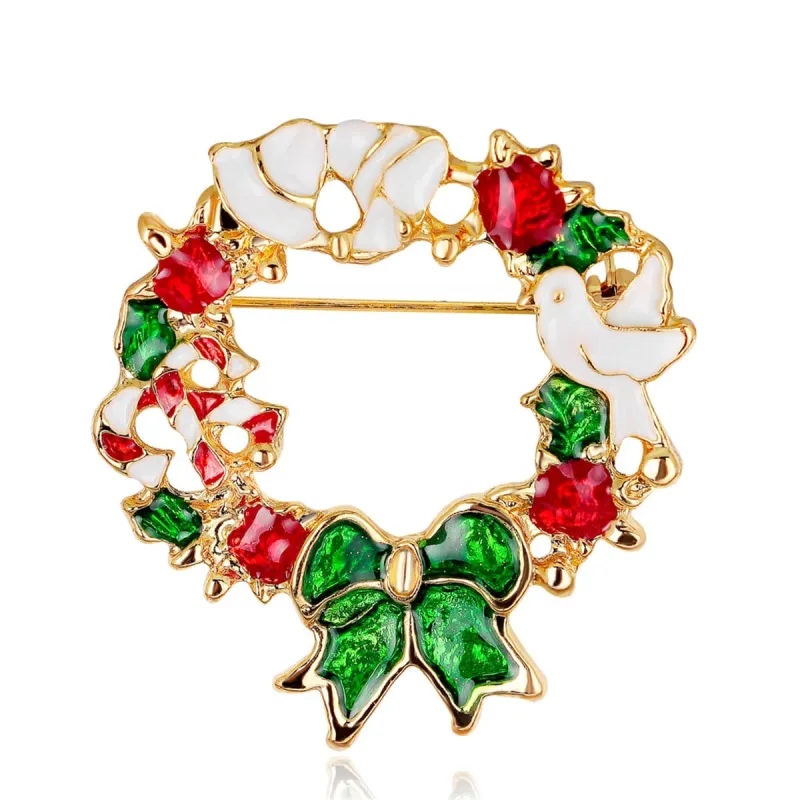 Multicolor Enamel & Goldtone Bird & Bow Circle Brooch made by Zulily