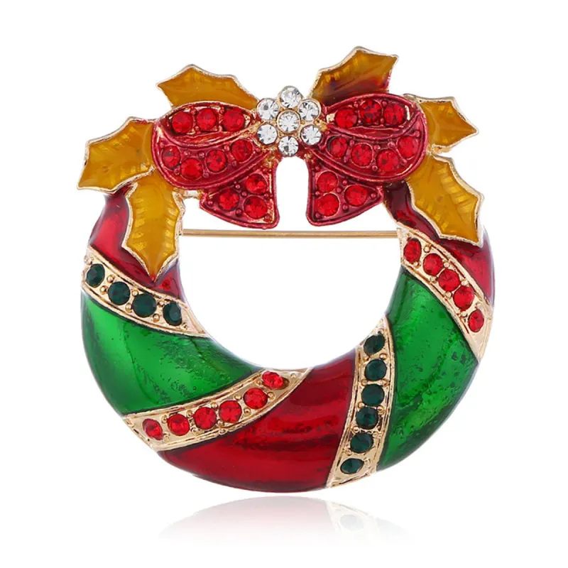 Red Cubic Zirconia & Enamel Goldtone Christmas Bow Wreath Brooch made by Zulily