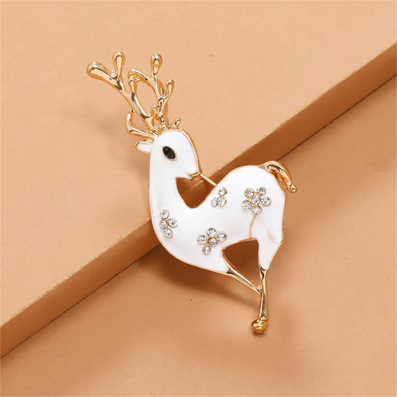 Cubic Zirconia & White Enamel Goldtone Reindeer Brooch made by Zulily