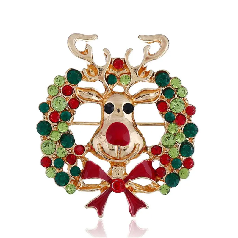 Cubic Zirconia & Enamel Goldtone Reindeer Wreath Brooch made by Zulily