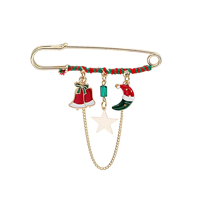 Red Enamel & Goldtone Moon & Bell Chain Pin Brooch made by Zulily