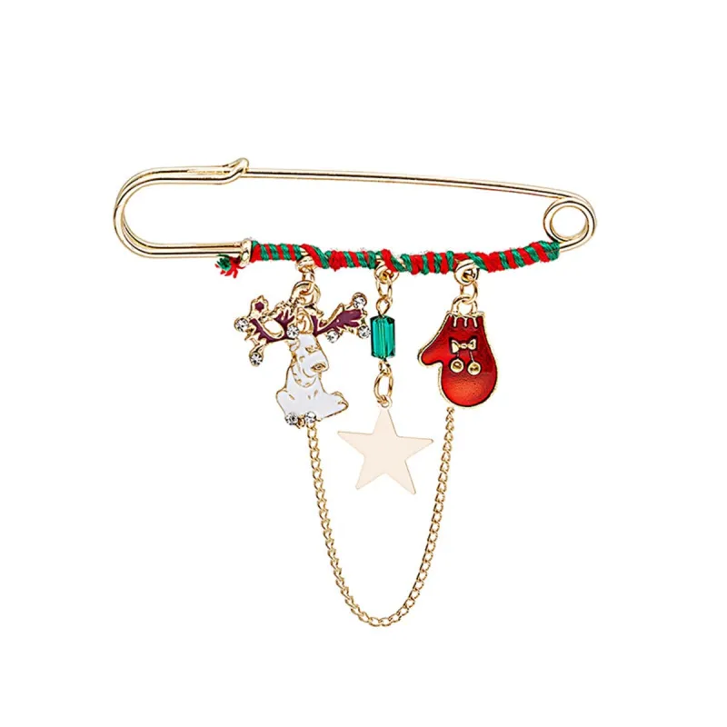 Red Enamel & Goldtone Reindeer & Mitten Chain Pin Brooch made by Zulily