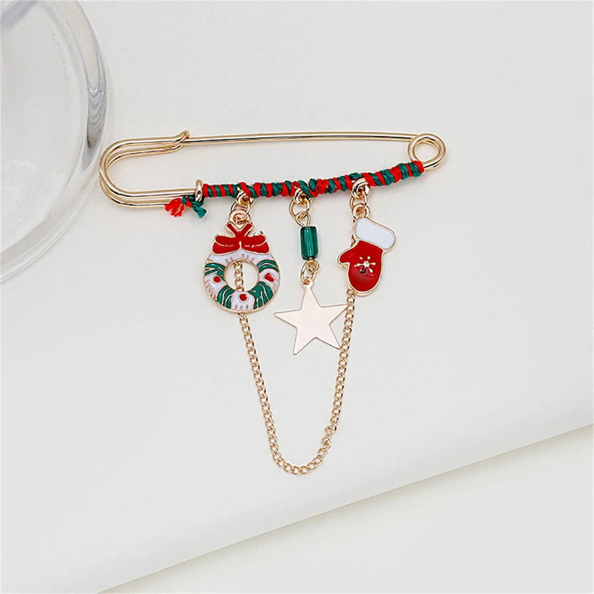 Red Enamel & Goldtone Wreath & Mitten Chain Pin Brooch sold by Zulily product image thumbnail 2