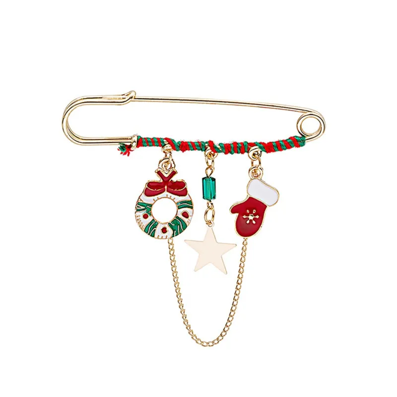 Red Enamel & Goldtone Wreath & Mitten Chain Pin Brooch made by Zulily
