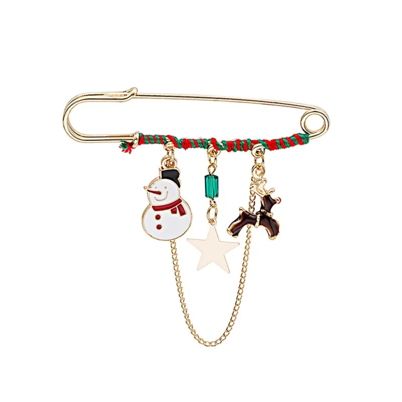 Red Enamel & Goldtone Snowman & Reindeer Chain Pin Brooch made by Zulily