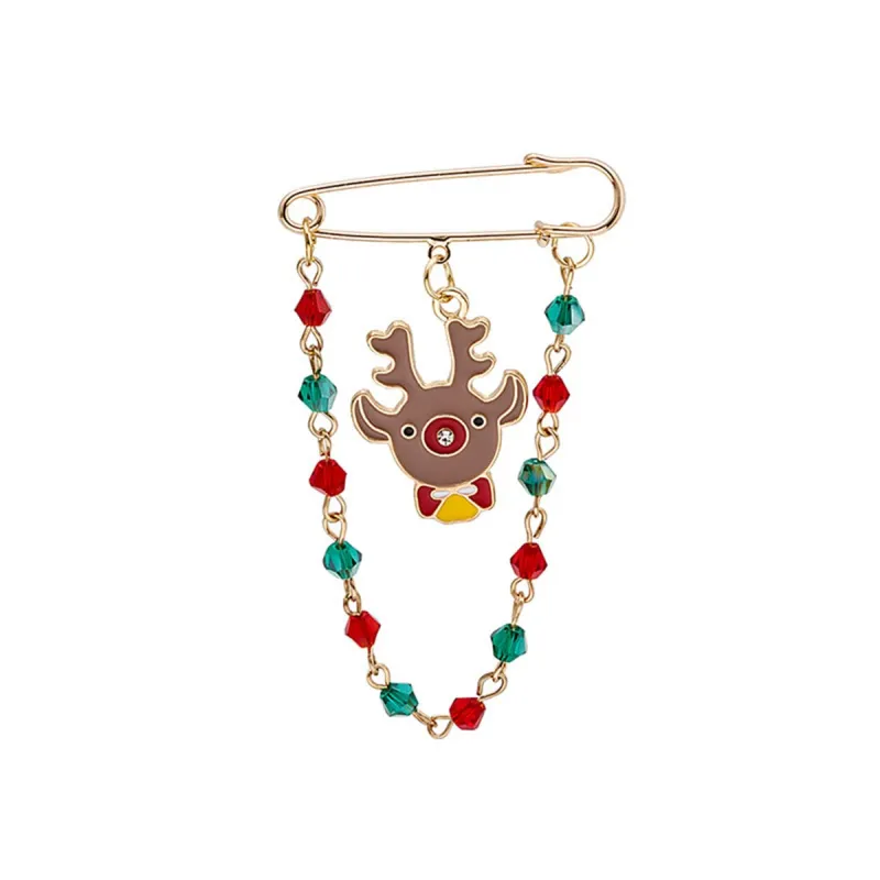 Brown Enamel & Acrylic Goldtone Reindeer Chain Pin Brooch made by Zulily