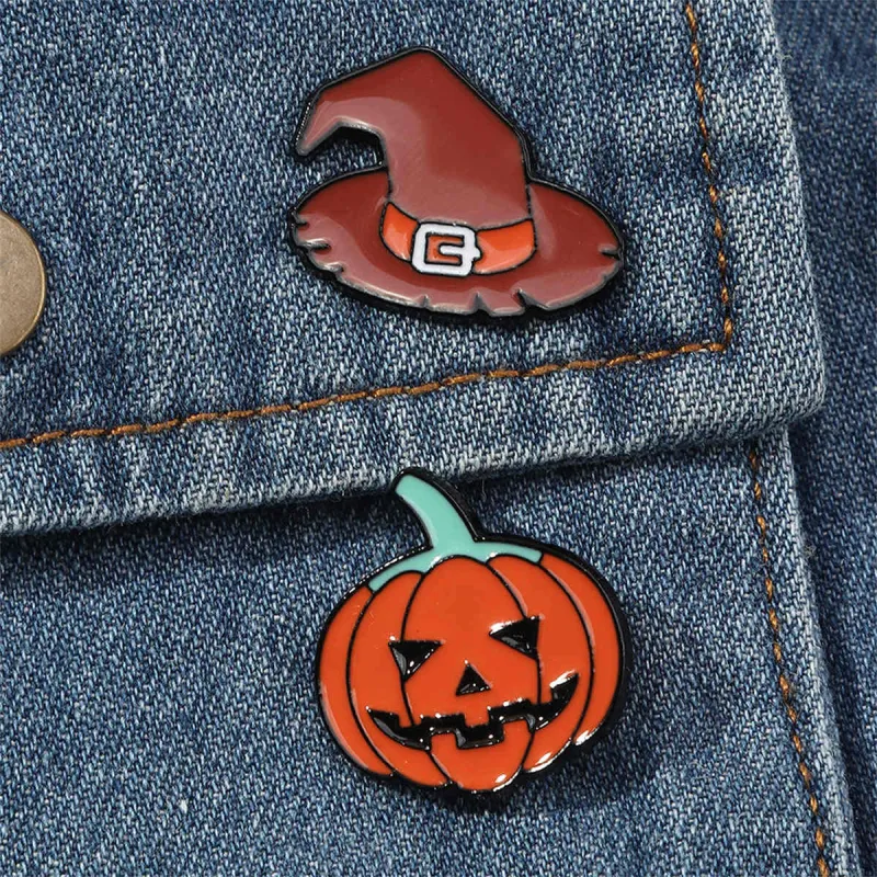 Enamel & Rhodium Plated Pumpkin Witch Hat Badge Set made by Zulily