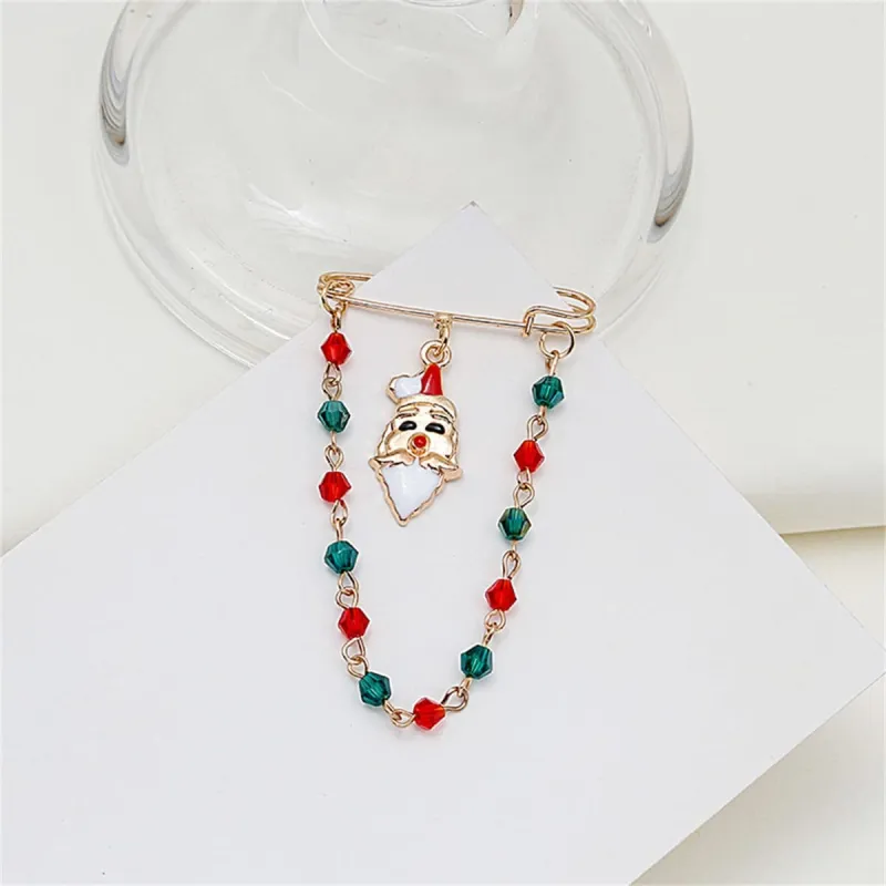 Red Enamel & Acrylic Goldtone Santa Chain Pin Brooch made by Zulily