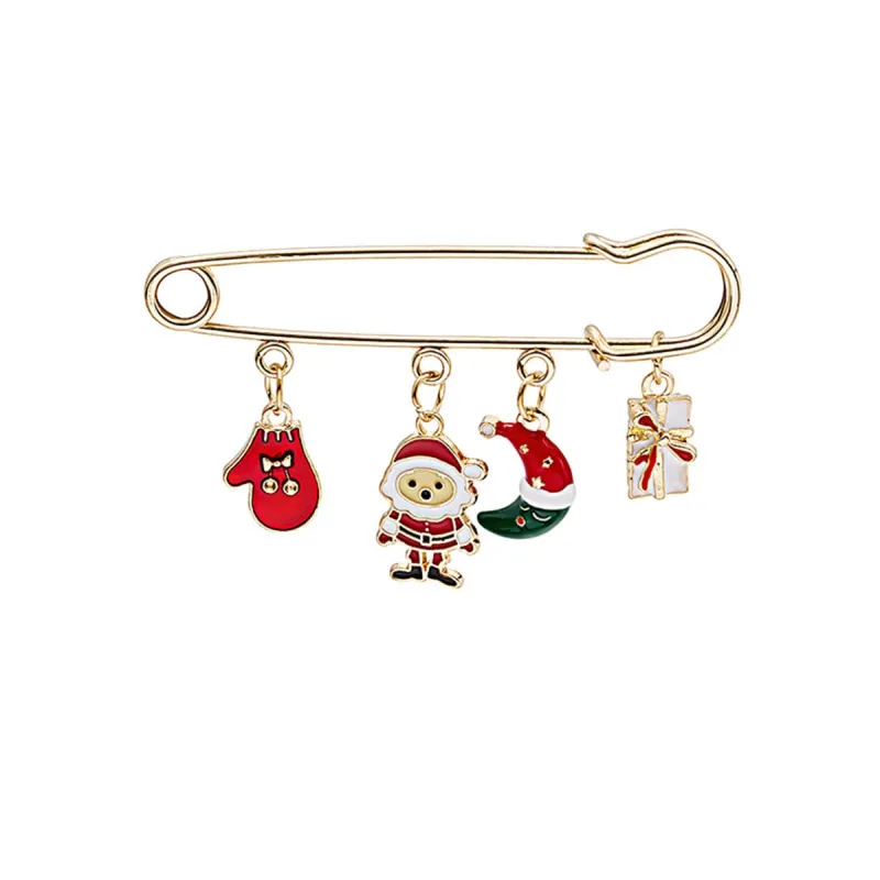 Red Enamel & Goldtone Santa Christmas Charms Brooch made by Zulily