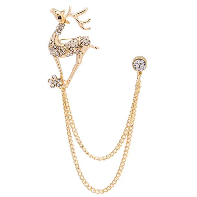 Cubic Zirconia & Goldtone Reindeer Chain Brooch made by Zulily