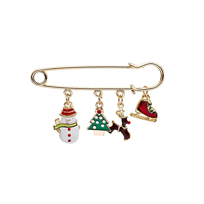 Green Enamel & Goldtone Christmas Tree Charms Brooch made by Zulily