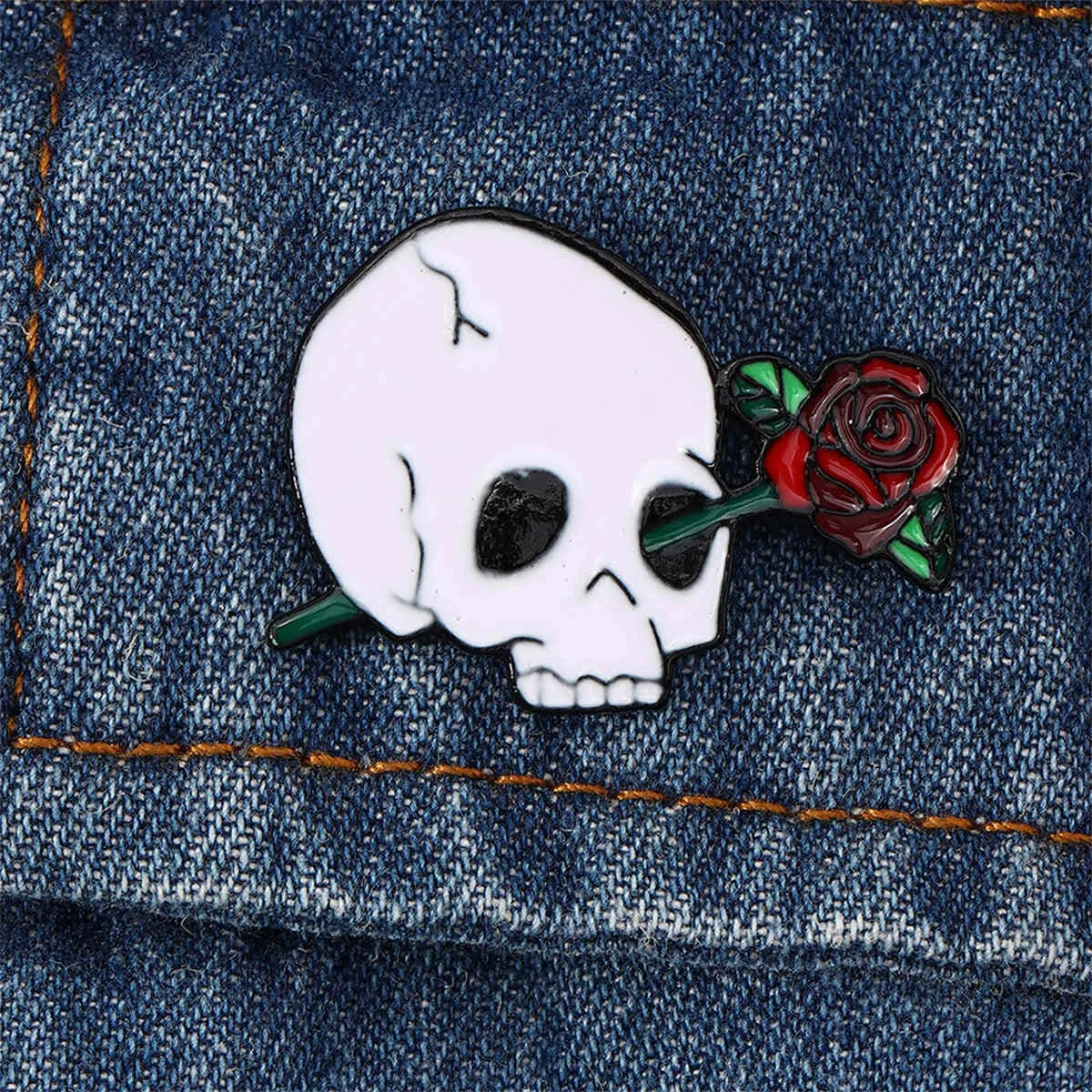 White & Red Skull Rose Brooch sold by Zulily product image thumbnail 2