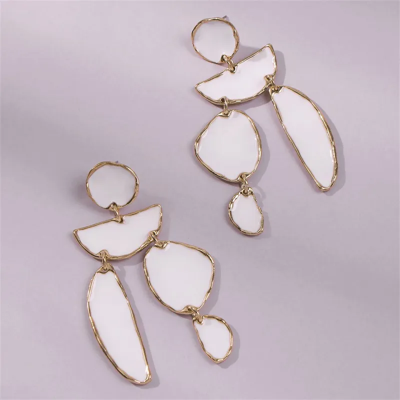 White Enamel & Goldtone Geometric Drop Earrings made by Zulily