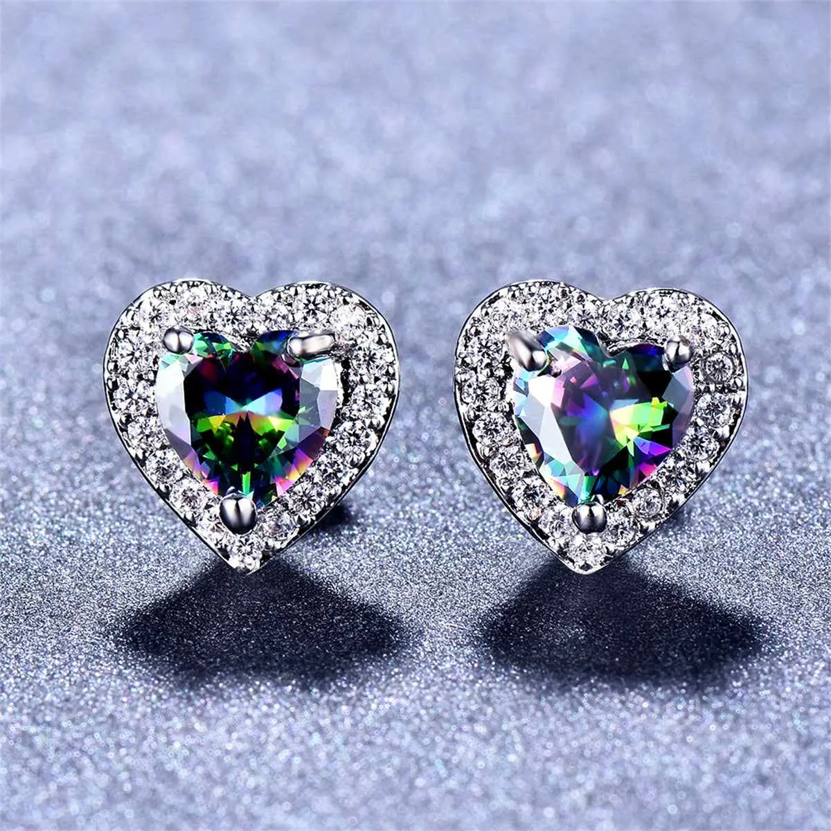 Colored Crystal & Cubic Zirconia Silvertone Halo Heart Stud Earrings sold by Zulily product image thumbnail 2