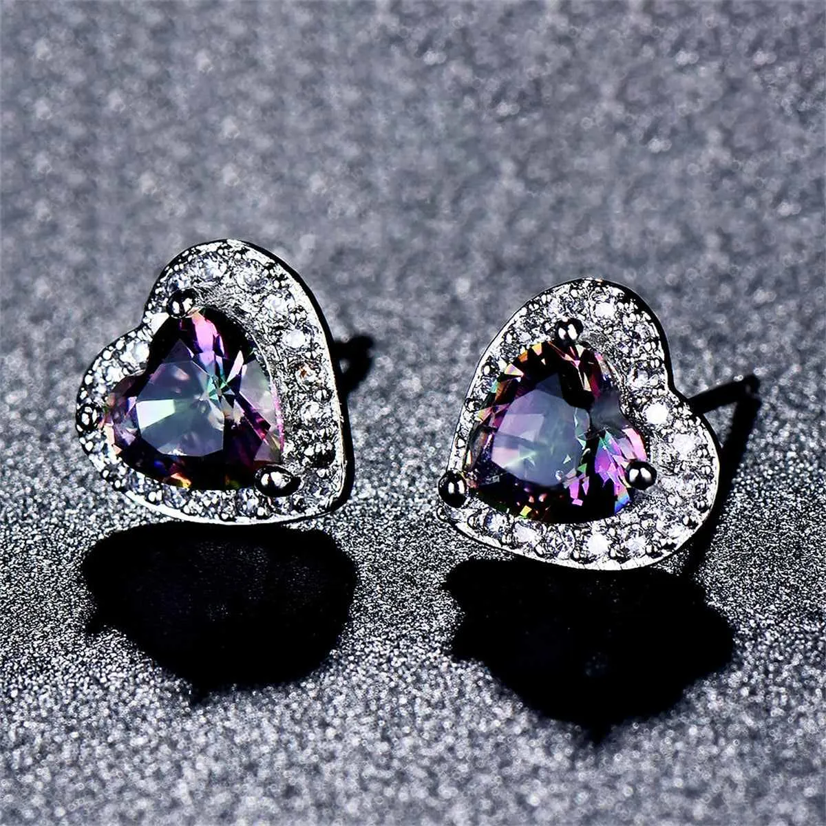 Colored Crystal & Cubic Zirconia Silvertone Halo Heart Stud Earrings sold by Zulily product image thumbnail 3