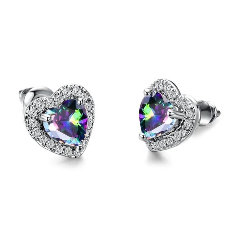 Colored Crystal & Cubic Zirconia Silvertone Halo Heart Stud Earrings made by Zulily