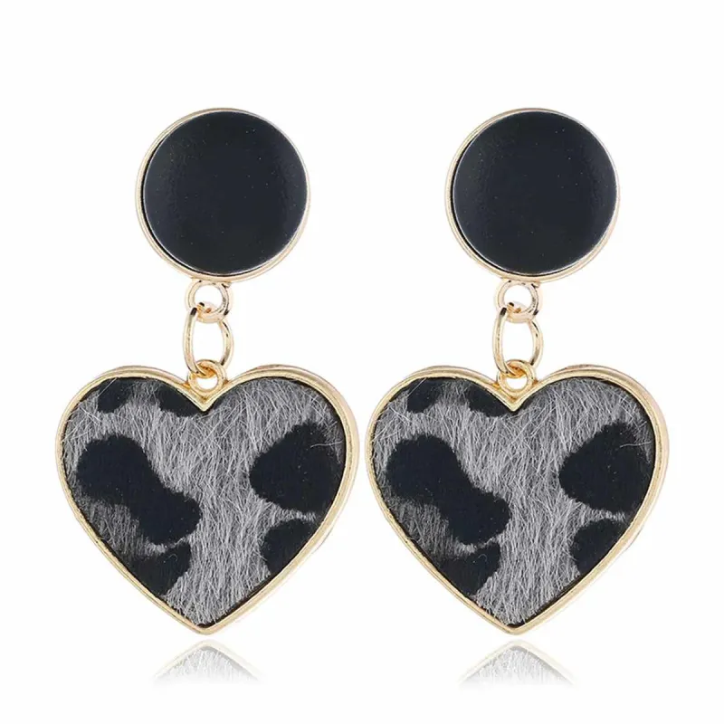 Gray Polyurethane & Goldtone Leopard-Print Heart Leather Drop Earrings made by Zulily