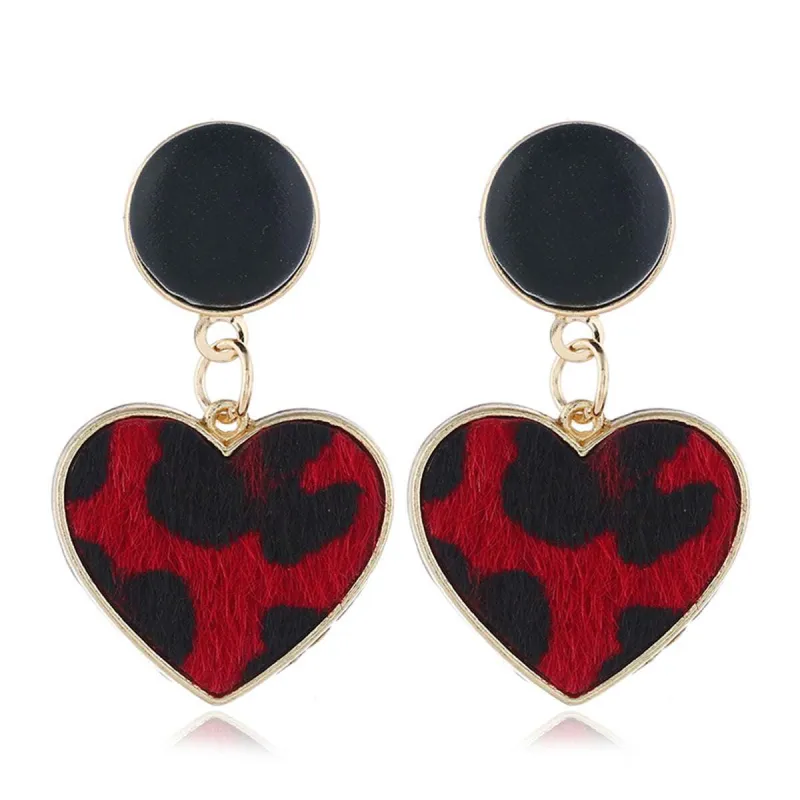 Red Gabardine & Goldtone Leopard-Print Heart Leather Drop Earrings made by Zulily