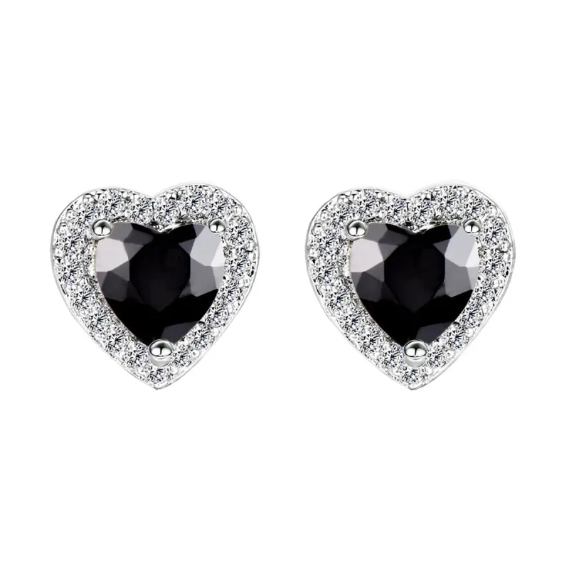 Black Crystal & Cubic Zirconia Silvertone Halo Heart Stud Earrings made by Zulily