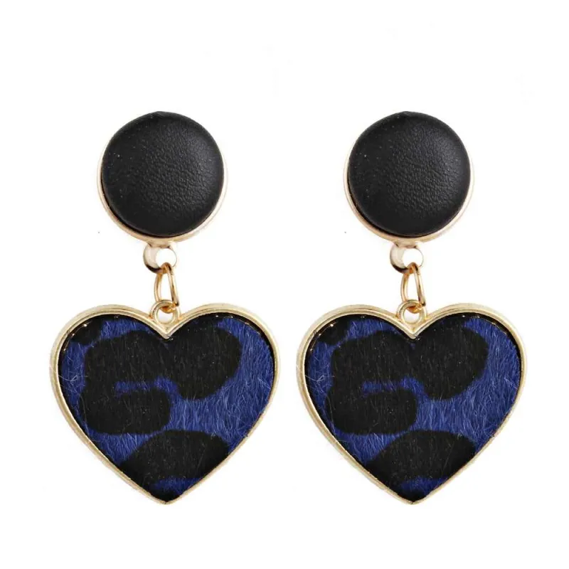 Blue Leopard Gabardine Heart Leather Drop Earrings made by Zulily