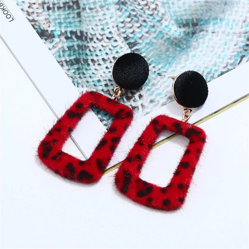 Red Gabardine & Leopard-Print Square Drop Earrings made by Zulily