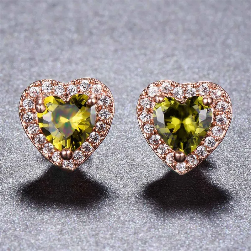 Olive Crystal & Cubic Zirconia Rose Goldtone Halo Heart Stud Earrings made by Zulily