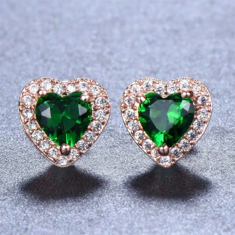 Green Crystal & Cubic Zirconia Rose Goldtone Halo Heart Stud Earrings made by Zulily