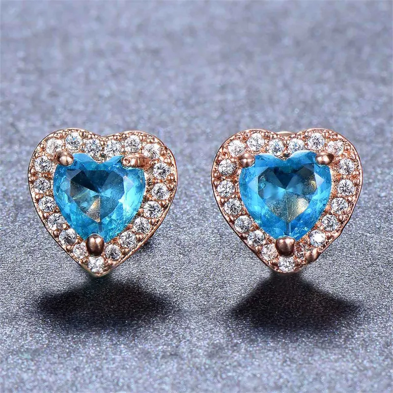 Light Blue Crystal & Cubic Zirconia Rose Goldtone Halo Heart Stud Earrings made by Zulily