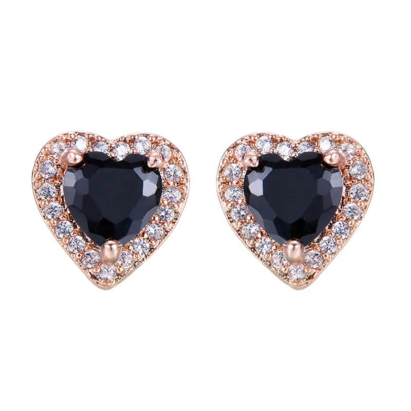 Black Crystal & Cubic Zirconia Rose Goldtone Halo Heart Stud Earrings made by Zulily
