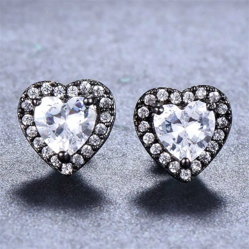 Clear Crystal & Cubic Zirconia Blacktone Halo Heart Stud Earrings made by Zulily