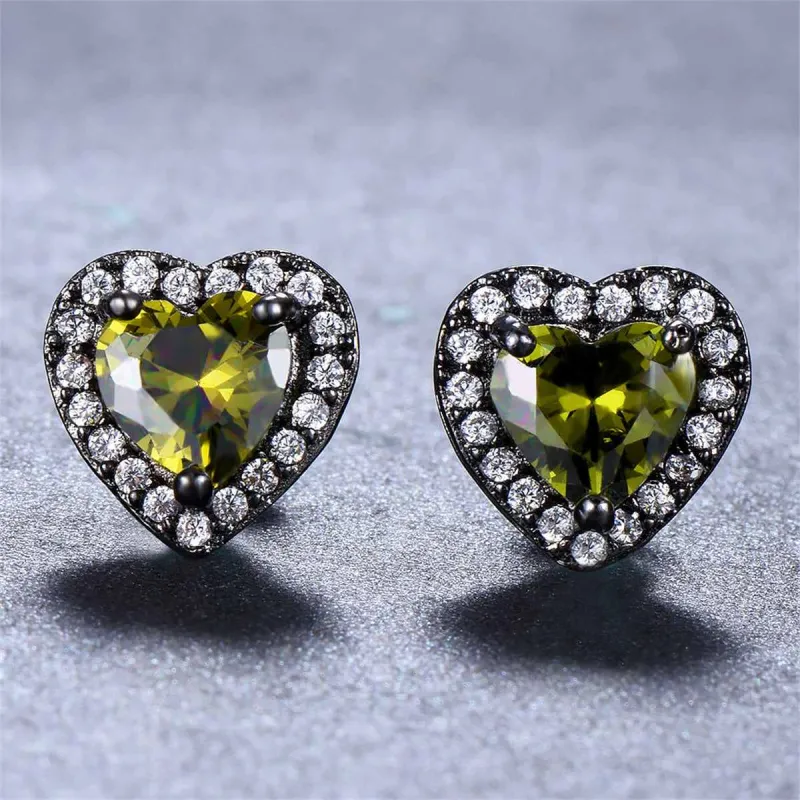 Olive Crystal & Cubic Zirconia Blacktone Halo Heart Stud Earrings made by Zulily