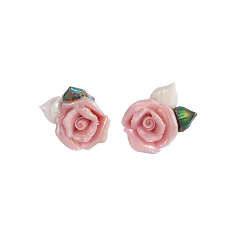 Pink Resin & Enamel Goldtone Rose Stud Earrings made by Zulily
