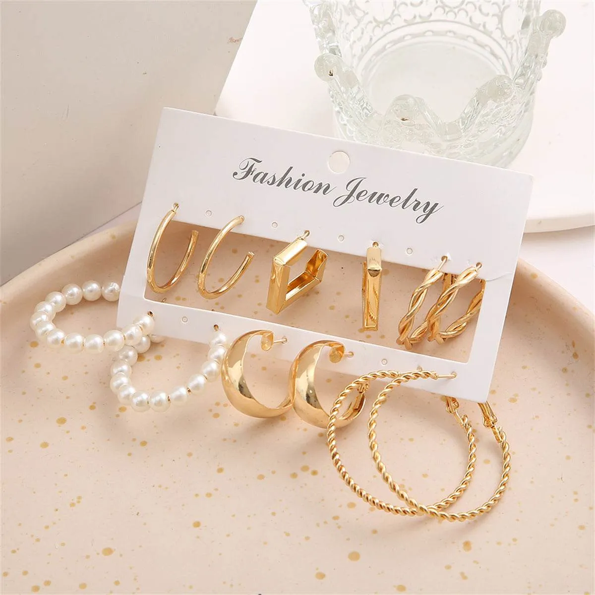 Pearl & Goldtone Hoop Earrings Set sold by Zulily product image thumbnail 3