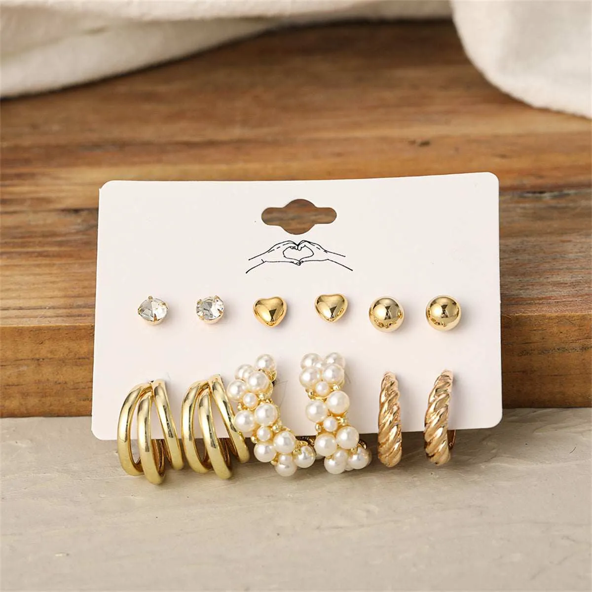 Pearl & Cubic Zirconia Goldtone Heart Huggie Earrings Set sold by Zulily product image thumbnail 2