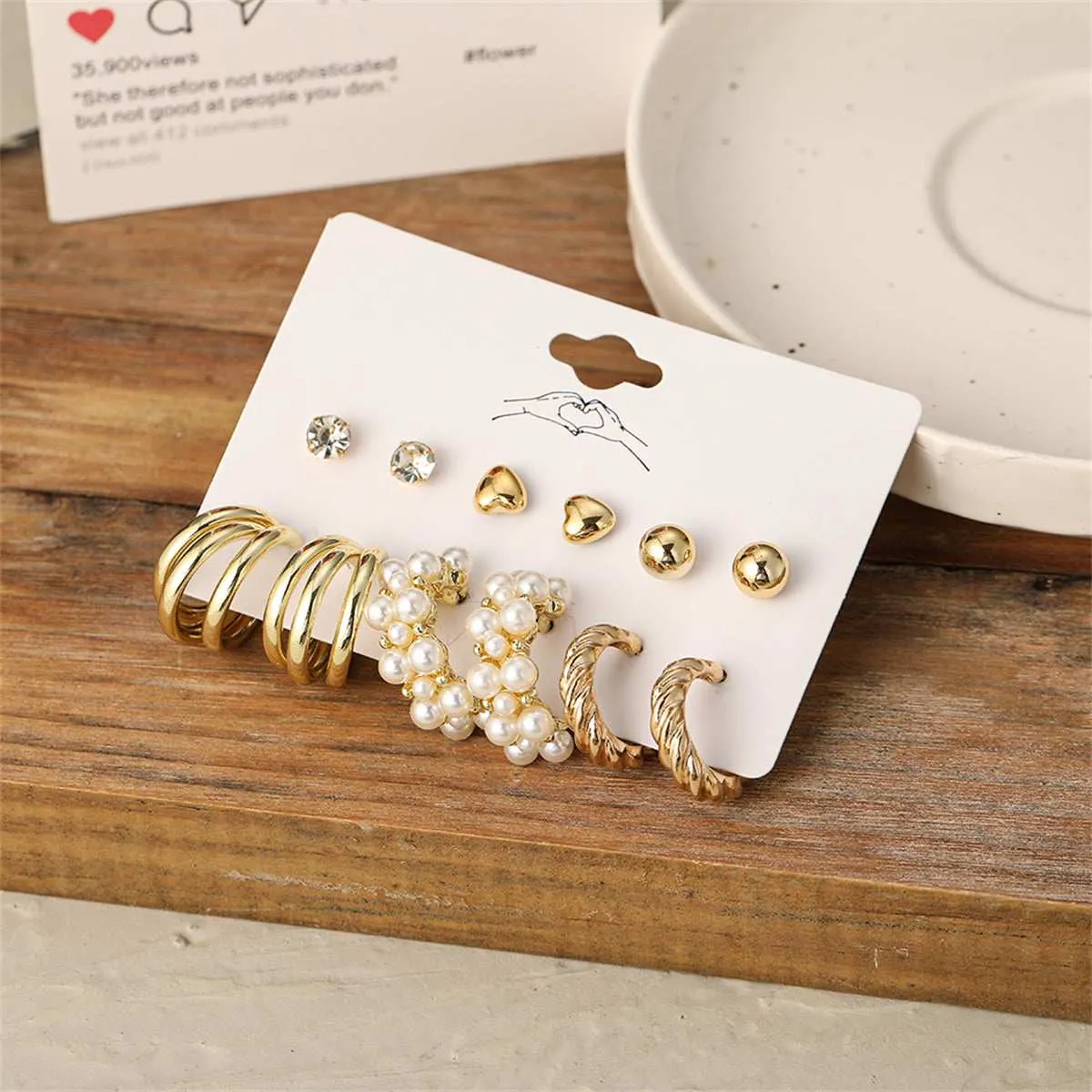 Pearl & Cubic Zirconia Goldtone Heart Huggie Earrings Set sold by Zulily product image thumbnail 3