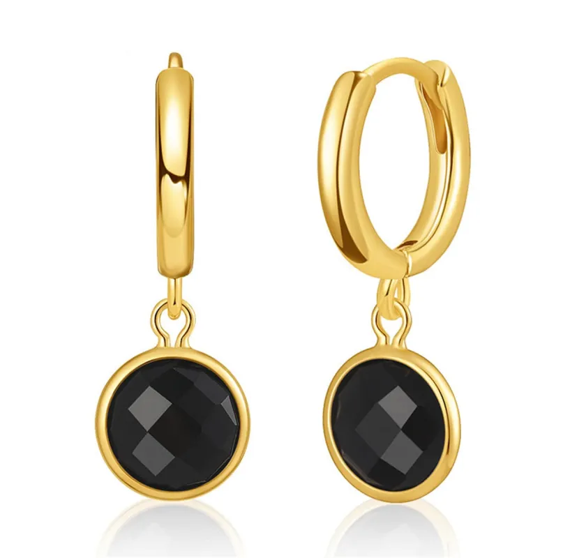Black Crystal & Goldtone Round Huggie Earrings made by Zulily