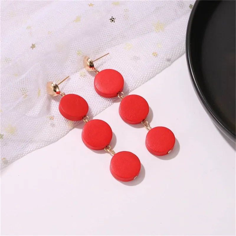 Red Wood & Goldtone Tiered Round Drop Earrings made by Zulily