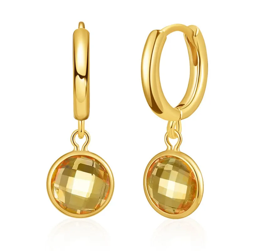 Yellow Crystal & Goldtone Round Huggie Earrings made by Zulily