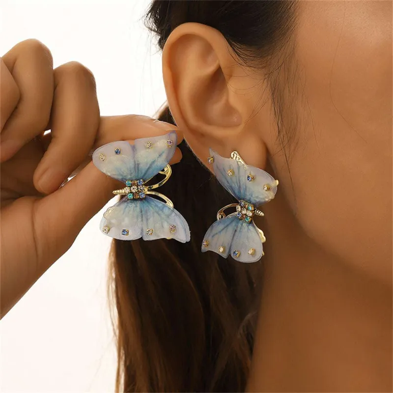 Blue Polyster & Cubic Zirconia Goldtone Butterfly Stud Earrings made by Zulily