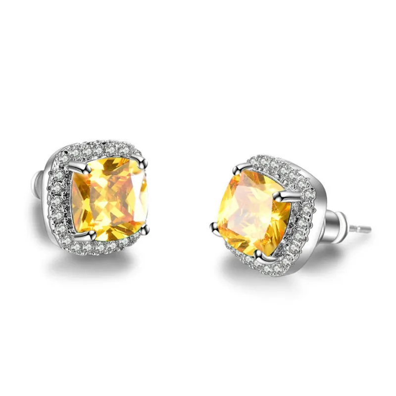 Yellow Princess Crystal & Silvertone Halo Stud Earrings made by Zulily