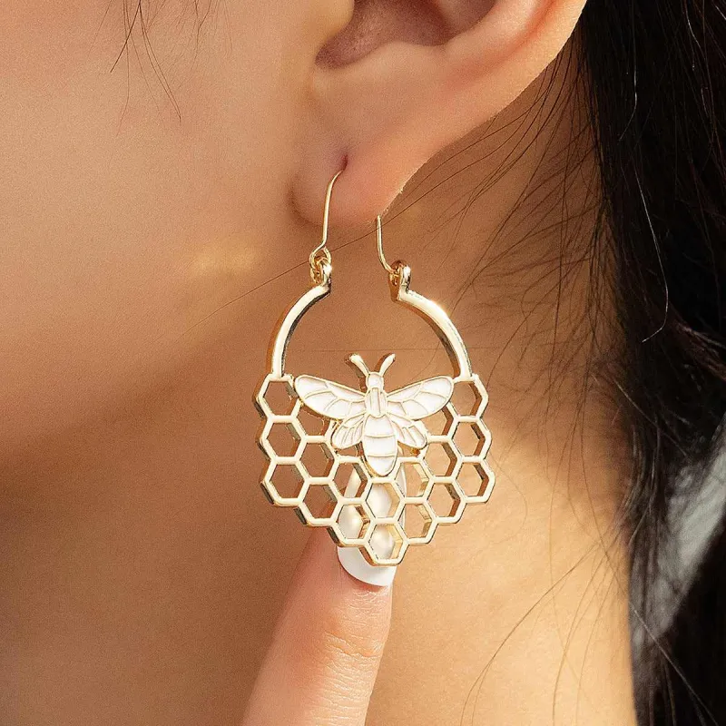 Goldtone Bee Honeycomb Drop Earrings made by Zulily